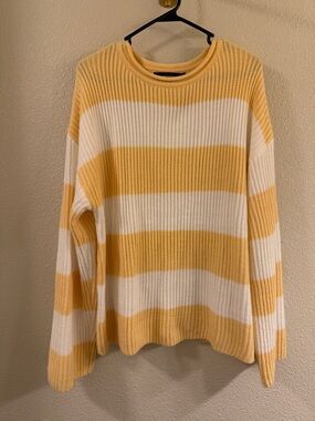 Yellow & White Striped Knit Sweater - Women